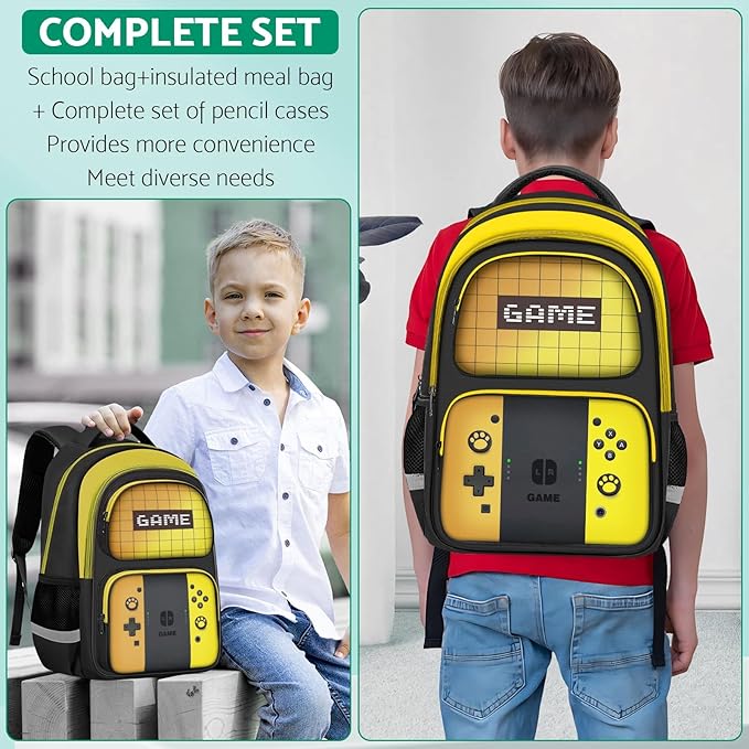 Kids Backpack For Boys，Gamer Boys Backpack For Children Teens Elementary Middle School, 17″ Students Bookbag