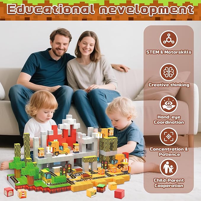 138PCS 0.8In/2CM Magnetic Blocks, Constructions -Themed Magnet Cubes Building Block Toy for Kids 3+, Christmas & Birthday Gifts