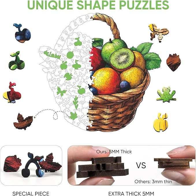 delobil Wooden Puzzles for Adults, Fruit Jigsaw Puzzle 200 Piece, Unique Shaped Wooden Puzzles Beautiful Gift Package, Creative Birthday Gift for Friends and Family 11.1 * 11.4 in
