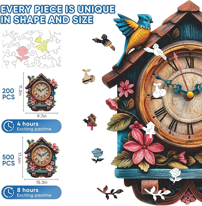 Wooden Puzzle for Adults, Pink Clock House Jigsaw Puzzles for Adult, Unique Pieces Wood Cut Puzzles, Exquisiten Box Packaging, Toys for Friends Family (M-15.4 * 17.7in-500pcs)