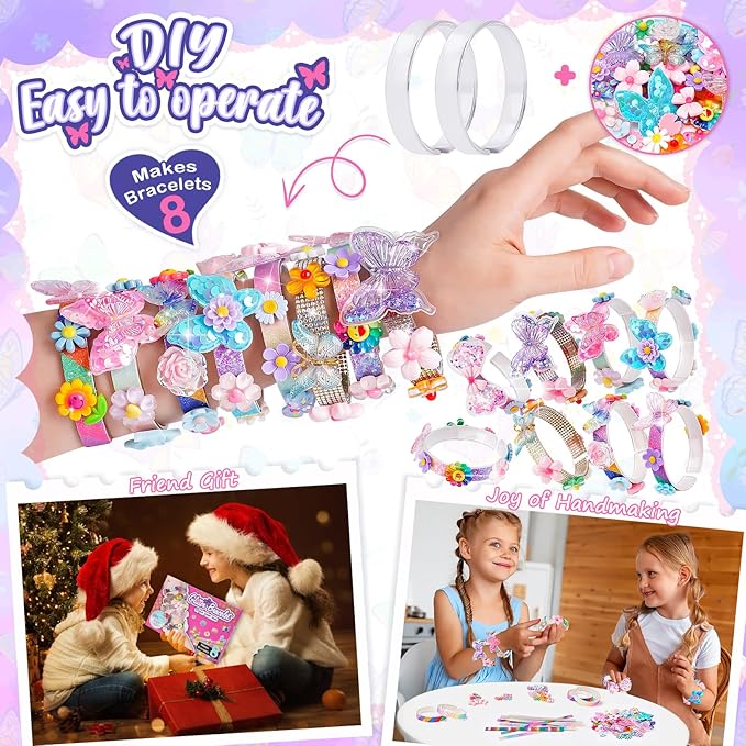 Friendship Bracelet Making Kit for Girls, 5-12 Year Old Girl Birthday Gifts, Arts and Crafts Kits for Kids, Girls Toys Age 5 6 7 8 9 10 Years Old, Kid Jewelry Making Kit with Charm (Butterfly&Flower)