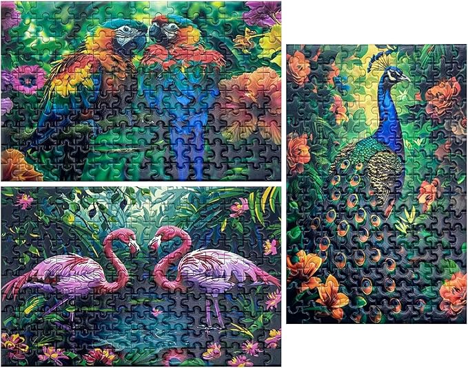 150 Pieces Mini Jigsaw Puzzles for Adults & Kids,6 x 4 Inches,Mini Puzzles,Travel Puzzle,Small Puzzles Challenging Difficult Puzzle,3 Pack Animal Series