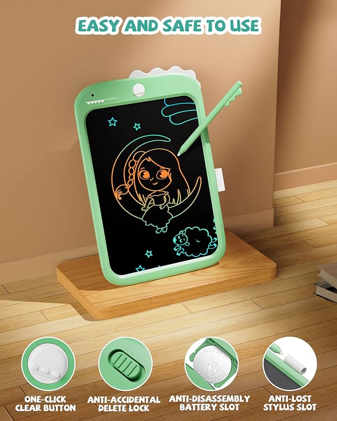 TEKFUN Toddler Boy Toys, LCD Writing Tablet for Kids, Doodle Board Dinosaur Toys, Travel Essentials Toys for 3 4 5 6 Year Old Boys Girls, Easter Birthday Christmas Gifts (10inch Green)