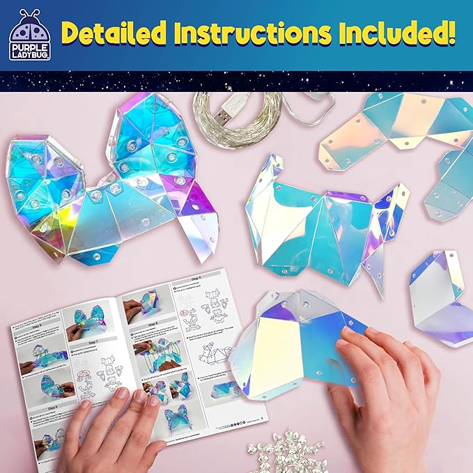 PURPLE LADYBUG Prismic 3D Puzzle Dog Lantern Kit - Light-Up Craft Activity, DIY Night Light Toy, STEM Art Project for Kids & Teens, USB-Powered Animal Decor