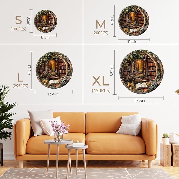 KAAYEE Wooden Puzzles for Adults, Tree House Library Wooden Jigsaw Puzzle Unique Shape Wood Puzzles Adult, 3D Effect Flat Puzzle Birthday Gifts Family Games (XL-17.3 * 17.3in-450pcs)