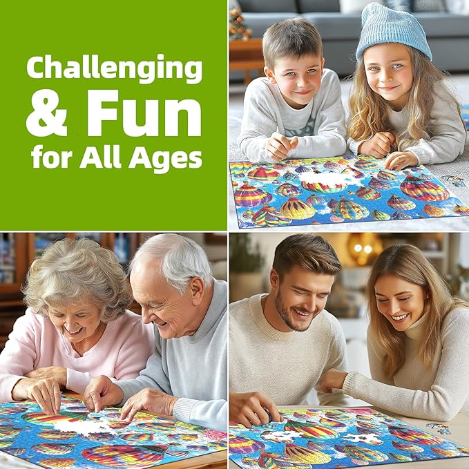 Blueforest 1000 Piece Puzzle for Adults - Hot Air Balloons Vibrant Landscape | Challenging Jigsaw Wall Art Gift with Poster, 27.5x19.7 Inches