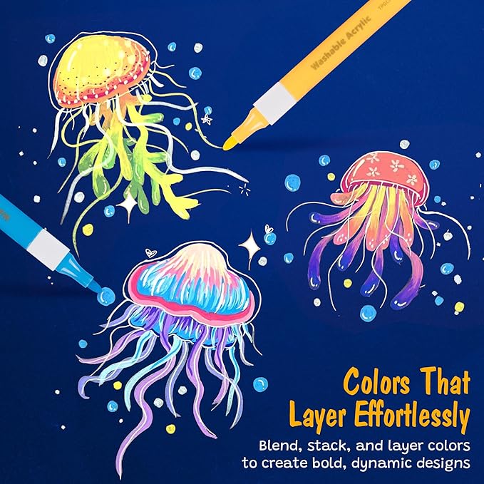 The Pencil Grip Magic Stix Washable Acrylic Markers for Kids and Teens, 24 Non-Toxic Colors, Allergen-Free, Vibrant Paint Pens for Crafting and DIY