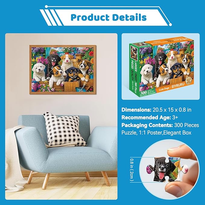 300 Piece Jigsaw Puzzle for Adults – Cute Dogs & Blossoms Artwork, Premium Puzzle for Dog Lovers, Fun Challenge & Home Decor (20.5" × 15")