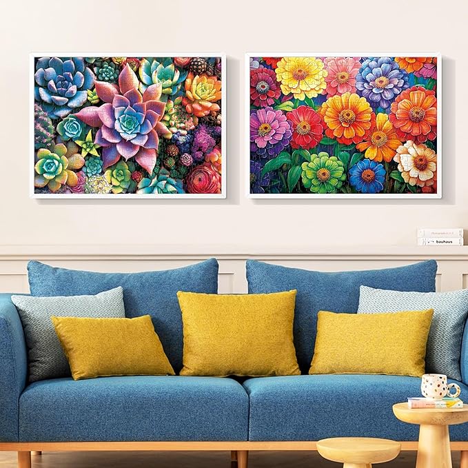 300 Piece Puzzle for Adults,Flowers & Succulents Jigsaw Puzzle for Adults Teens,Large Piece Puzzle for Kids Ages 8-10 10-12,Glossy & Sturdy Pieces,Challenging Family Game Great Gift,20.5x15 in
