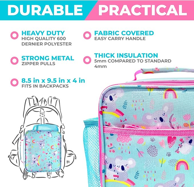 Bento Lunch Box for Kids with Thermo Food Jar for Hot Food Soup, Insulated Lunch Bag and Ice Cold Pack Set, Stainless Steel Lunch Thermal, Container Boxes with 4 Compartments, Koala