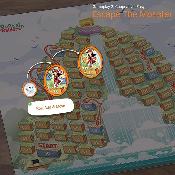 Mountain Raiders Addition Game - Fun Math Board Game for 7-9 Year Olds, Easy Start STEM Toy with Addition of 2 & 3 Digit Numbers, Perfect Learning Gift for Girls & Boys, Grade 2 and Up