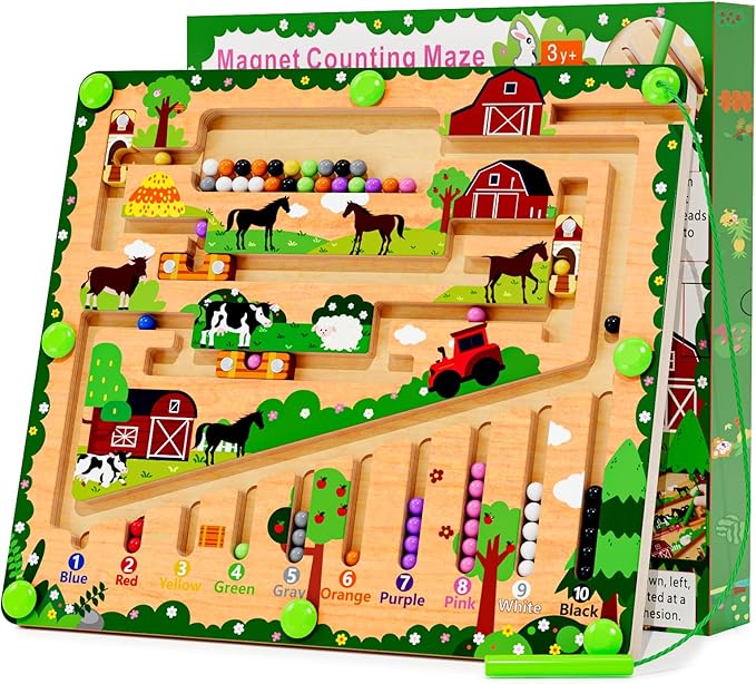 Magnetic Color and Number Maze, Montessori Wooden Toys for Ages 2-4,Sensory Toys,Fine Motor Skills Toys for Boys Girls 3-5 Years Old
