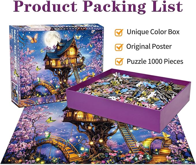 HUADADA 1000 Piece Puzzles for Adults - Elf Tree House - Jigsaw Puzzles for Adults and Kids 1000 Piece Fairy Tale House Educational Games Colorful Puzzles for Home Decoration