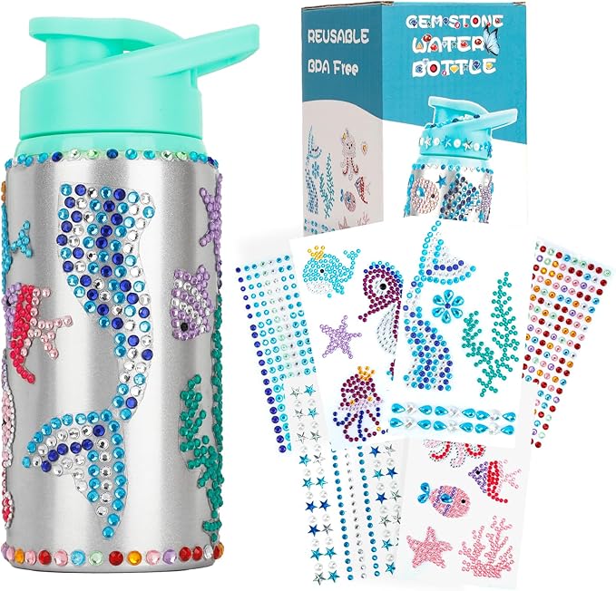 Gift for Kids, Decorate Your Own Water Bottle Kits for Girls Age 4-6-8-10-12, Mermaid Gem Stickers Crafts, Fun DIY Arts and Crafts Gifts Toys for Kids Birthday Valentines Christmas Stocking Stuffers