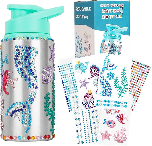 Gift for Kids, Decorate Your Own Water Bottle Kits for Girls Age 4-6-8-10-12, Mermaid Gem Stickers Crafts, Fun DIY Arts and Crafts Gifts Toys for Kids Birthday Valentines Christmas Stocking Stuffers