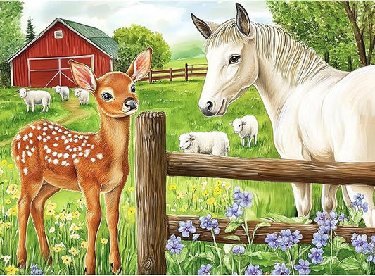 300 Pieces Puzzle for Adults-Deer Jigsaw Puzzle-Farm Horse Puzzles for Kids Ages 8-10-Animal Pet Lover Challenging Puzzles for Friends Family Activity Game Nights Gifts-20.5x15IN
