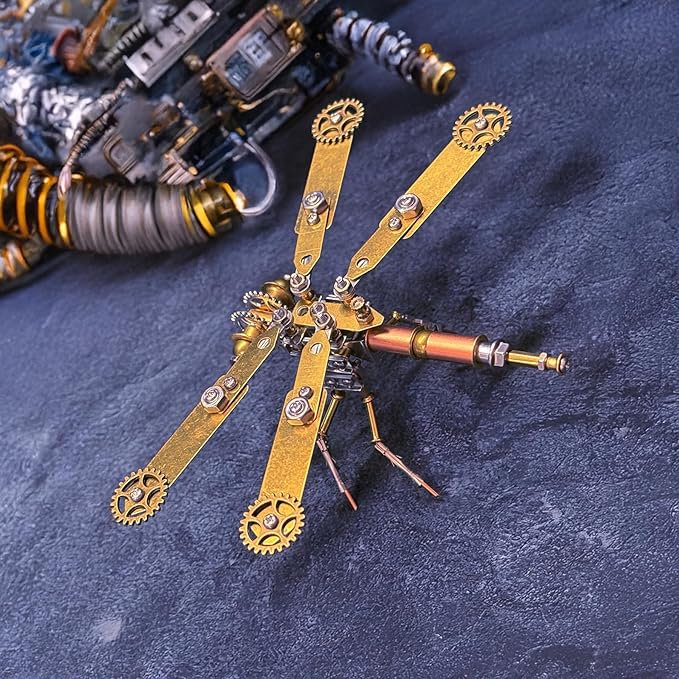 Steampunk Metal Insect Bug Mechanical Steampunk Sculpture Steampunk Mechanical Insect Clockwork 3D Steampunk Metal Puzzle Kits for Adults (Mechanical Dragonfly C)