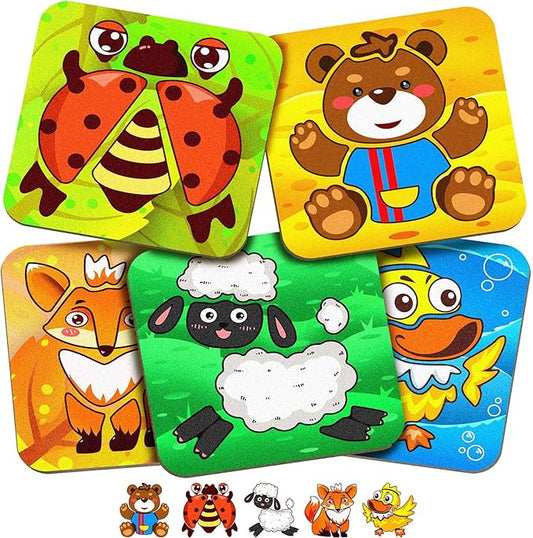 5 Sets Felt Puzzles for Toddlers 1-3, Toddlers 2-4,Animals Felt Puzzles Educational Montessori Toys Gifts for 1 2 3 Year Old Kids Learning Toy
