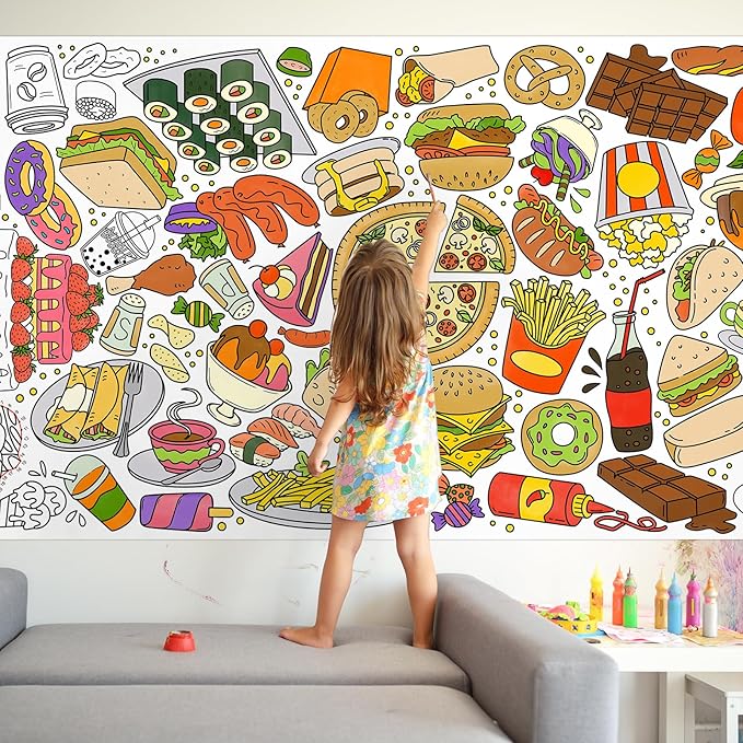 Gatherfun Giant Kids Coloring Poster | 31.5 x 72 Fun Food-Themed Activity for Classroom, Birthday & Events | Versatile as Wall Décor or Table Cover