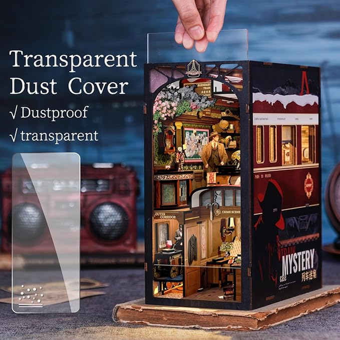 Cutefun Book Nook Kit, DIY Miniature House Kit for Teens, Book Nook Kits for Adults, Wooden Dollhouse for Bookshelf Decor, Model Building Creativity Gifts for Family & Friends (Train Mystery Case)