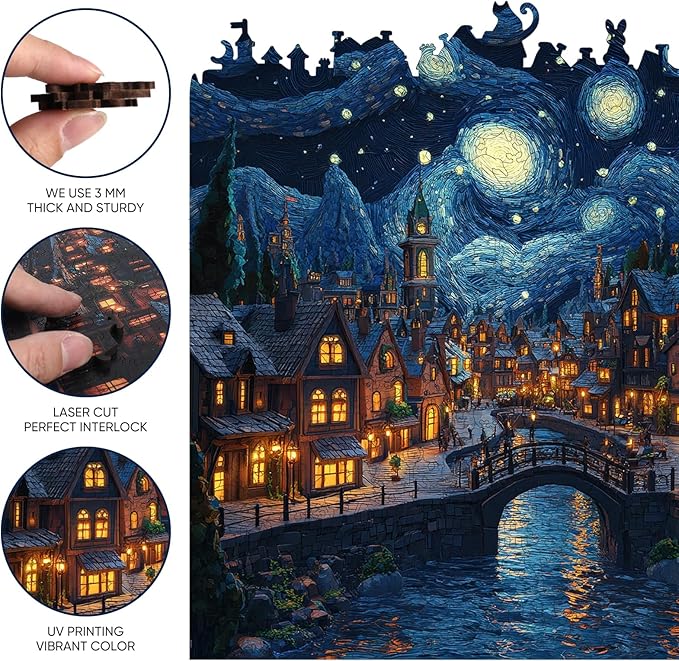 Wooden Puzzles for Adults 300 Piece, Hard Impossible Wood Puzzles for Adults, Unique Shaped Landscape Painting Challenge Puzzle, Exquisite Packaging, Best Gifts Toys for Family Friends