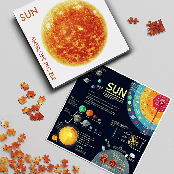 Antelope 2 in 1 Round Puzzle Bundle - Earth and Sun Space Jigsaw Puzzle - 1000 Piece Planet Puzzle