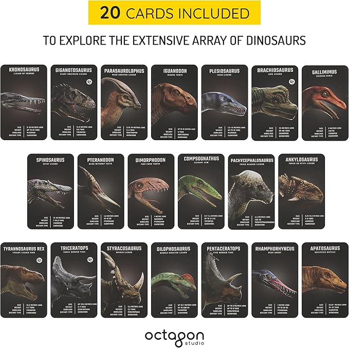 Dinosaur 4D+ Augmented Reality Cards – 20 3D Dinosaurs with Free App, Educational Gift for Kids Ages 5+, Ideal for Classrooms, Homeschooling, STEM Learning and Easy to Use on Phones or Tablets