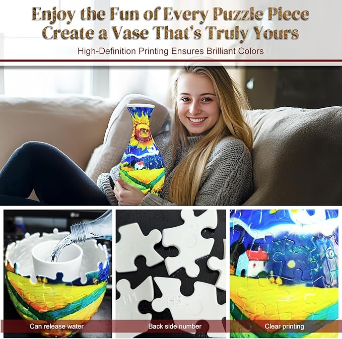 3D Puzzle Vase Unique Flower Vase for Adults, Relax Puzzles for Adults, DIY Jigsaw Creative Gift for Parents & Housewarming
