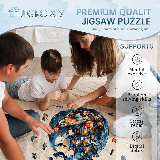 Jigfoxy Wooden Puzzles for Adults, Halloween Pumpkin Wood Puzzles Adult, Unique Animal Shape Wooden Jigsaw Puzzles for Adults, for Puzzle Lovers, Family (L-13.4 * 12.4in-270pcs)