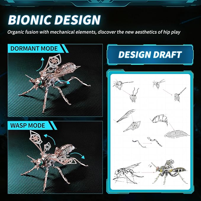 3D Puzzles for Adults, Metal Model Kit Wasp Mechanical Puzzle for Adults/Teens, DIY Creative Craft Gifts Kits Difficult Assembled 3D Puzzle for Family Time, Home Decor (Rosegold)