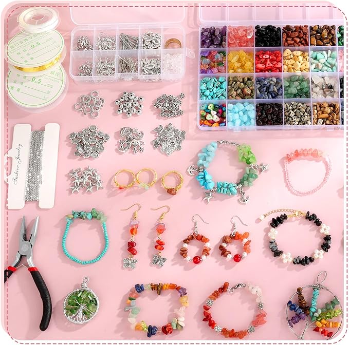 1669 Pcs Jewelry Making Supplies Kit for Adults Women, Earring Necklace Making Kit with Crystal Beads, Beading Wire, Pliers and Earring Making for Supplies for DIY Jewelry Making Crafts