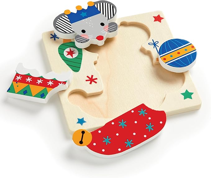 Mudpuppy Festive Friends – Set of 4 Wooden 4 Piece Puzzles Featuring A Colorful Christmas Scene with Adorable Characters Perfect for Toddlers
