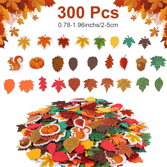 Fovths 24 Packs Fall Foam Picture Frame Kits Thanksgiving DIY Frame Crafts Fall Leaf Picture Craft Autumn Theme Picture Frames with 300 Leaf Stickers for Thanksgiving Party Favors Birthday