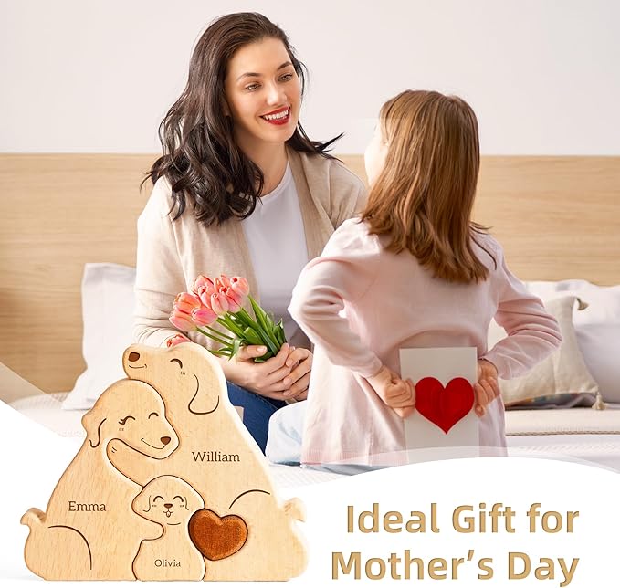 Family Dog Puzzle, Personalized Wooden Puzzles with 2-5 Family Members Names, Perfect Fathers Day Mothers Day Birthday Anniversary Wedding Gifts for Women Men