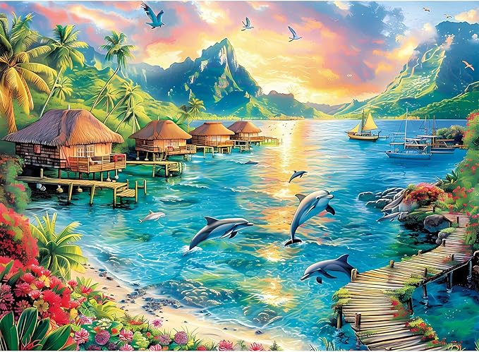 300 Piece Puzzles for Adults, Jigsaw Puzzles 300 Pieces Dolphin Puzzles Recycled Cardboard Paper Puzzles Challenging Puzzle Pieces Games for Kids Adults 20.5 * 15IN
