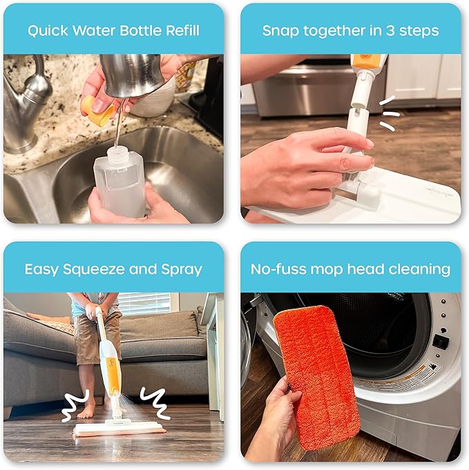 Quiggly Toy Spray Mop for Kids - Toddler Cleaning Set with Real Water Sprayer - Montessori Cleaning Set Mini Sweeper - Educational and Fun Kids Mop - Squeeze and Spray