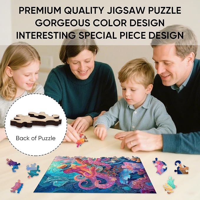 Wooden Puzzles for Adults, Octopus Guitar Jigsaw Puzzles, 200 Pieces Unique Design Adult Puzzles, Family Brain Game Gift, 9.4x12.5 inch