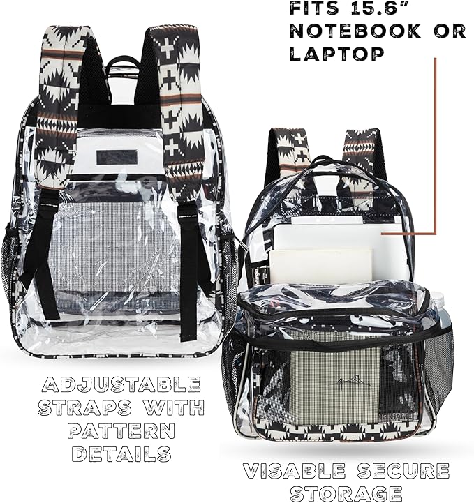 Wrangler Clear Backpack for Girls- Water Resistant Clear Bookbag, Plastic See Through Backpack for Stadium Events and School