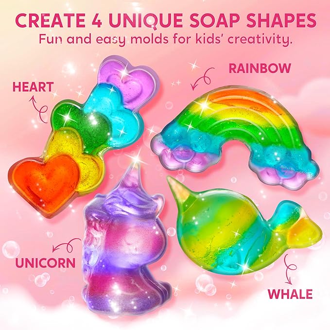 Klever Kits Unicorn Soap Making Kit- 4 Molds Girl Crafts DIY Project, Unicorn Girl Gifts, Kids Birthday Gift for Aged 6+, Science STEM Activity Teenage Gifts for Toddler Ages 6 7 8 9 10 11 12