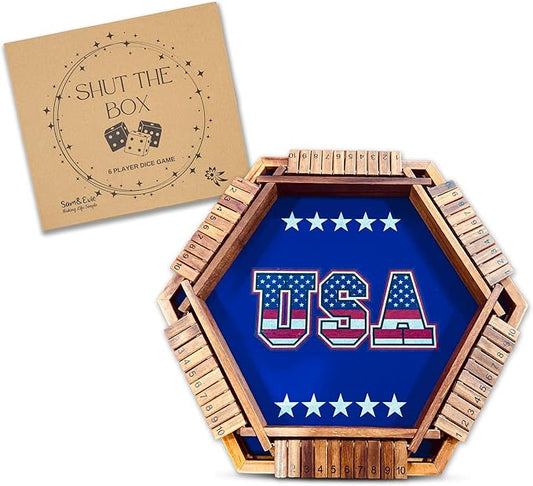 Sam & Evie Shut The Box Wooden Game for 1–6 Players – 1 to 6 Player Versions with 16 Dice – Classic Close The Box Tabletop Game for Adults, Kids, Family Entertainment, Classroom or Party Use