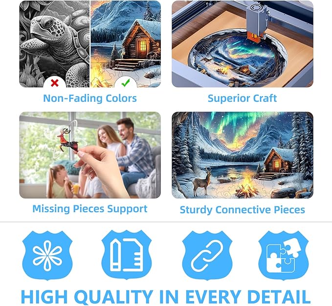 Wooden Puzzles for Adults, Flat Puzzle with 3D Visual Effect, Aurora World Wooden Jigsaw Puzzles for Adults 200 Pieces, Winter Wood Puzzles Adult, Unique Shape, Wall Art Canvas Puzzle (M-11.4*11.4in)