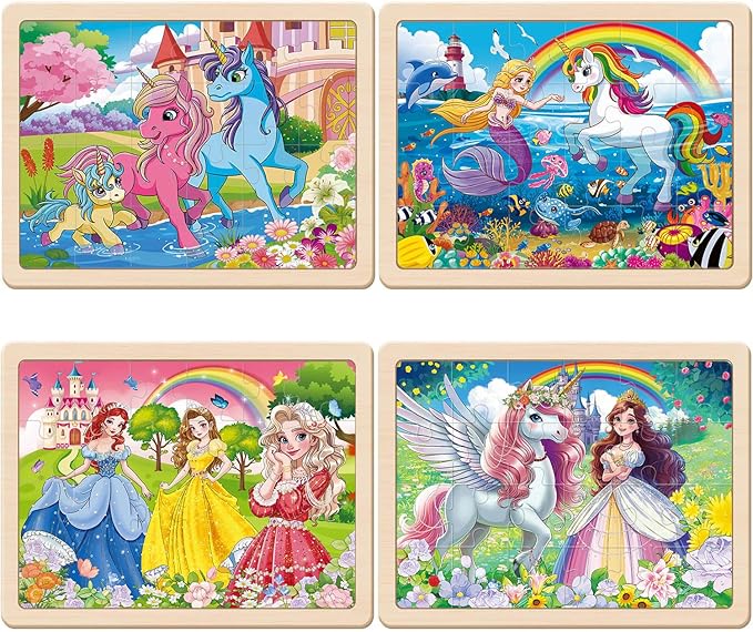 Wooden Puzzles for Kids Ages 4-6, Large 24 PCs Unicorn Mermaid Princess, Jigsaw Puzzles for Kids Ages 3-5, Preschool Educational Learning Toy for Boys and Girls