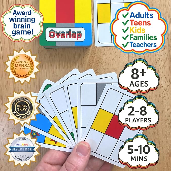 Overlap - Award-Winning Deceptively Simple Strategy Card Game for Adults and Families - 2 Player Game or Up to 8 Players - Easy to Learn - Mensa Recommended Brain Game
