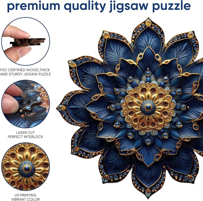 Puzzles for Adults 200 Pieces, Mandela Queen Flower Wooden Puzzles Royal Unique Shaped Lotus Gifts Jigsaw Puzzles, Irregular Puzzles Creative Gift for Adults Family Game (16.5x16.5 in)