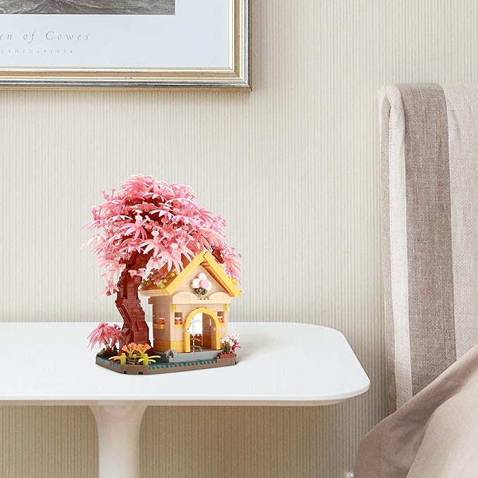 Mirco Block Pink Wishing Tree House Building Block Set,1500 PCS for Adults and Kids, Construction Set