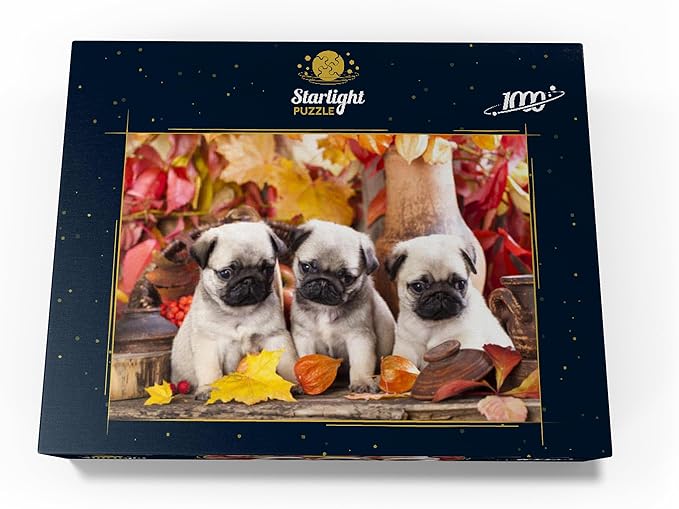 MyPuzzle Pug Puppies - Premium 1000 Piece Jigsaw Puzzle - Made in USA