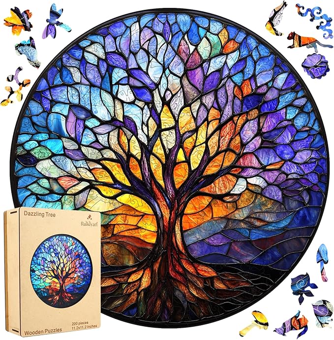 Ruikiyart Wooden Puzzles for Adults,200 Pieces Tree of Life Wooden Jigsaw Puzzles,Unique Shape Tree Puzzles for Adults and Kids,Extra Thick 5MM,Christmas Birthday Gifts,11.2x11.2 Inches