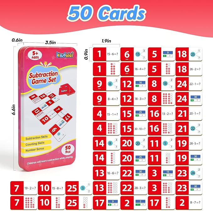 Subtraction Dominoes Set,Math Manipulatives Games for Kids,Counting Toys,Learning Games,Preschool Learning Activities,Homeschool Supplies,Kindergarten Classroom Must Haves,1st 2nd 3rd Grade