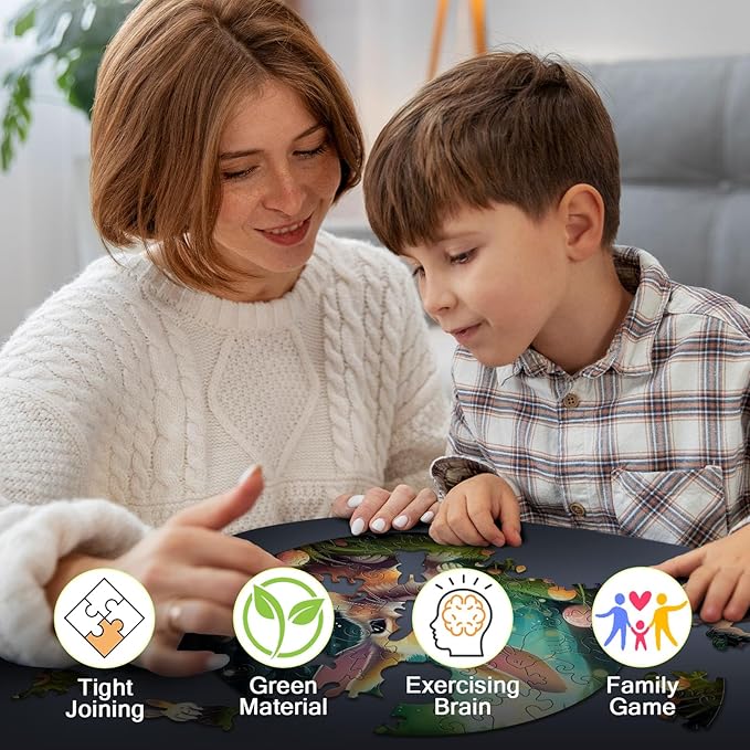 Christmas Birthday Gifts for Kids Girls Boys, Wooden Jigsaw Puzzles for Kids Ages 4-6, 50 Piece Unique Shape Animal Theme Puzzle - Preschool Learning Educational Toys for Kid 3+ (Rabbits)