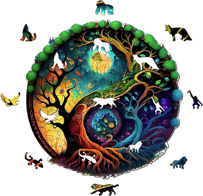 Wooden Puzzles for Adults, Unique Puzzles for Adults, Irregular Animal Shaped Wooden Jigsaw Puzzles, Creative Birthday Gift,11.8 x 9.1 inch, Forest Castle